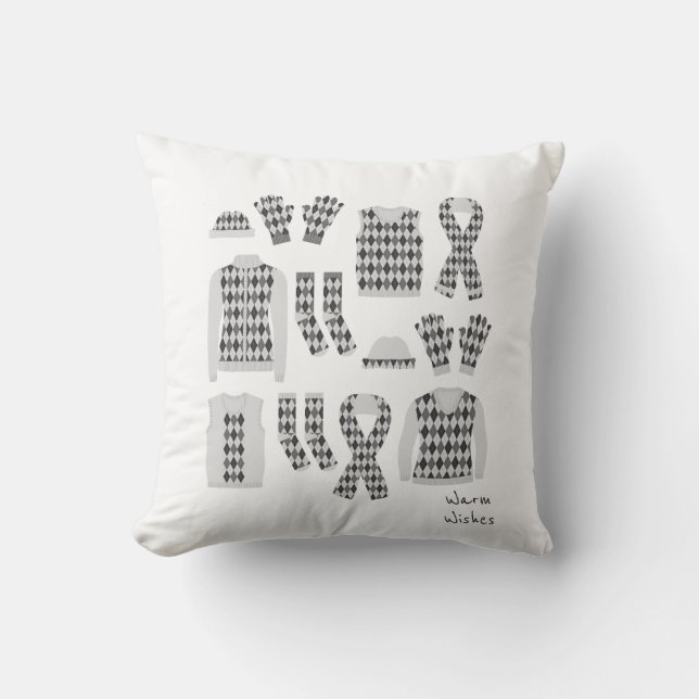 Warm Wishes Argyle Pattern Items Pillow - Gray (Front)