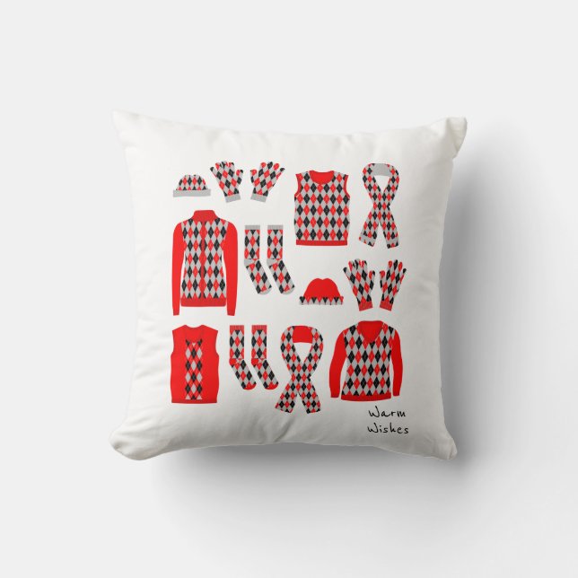 Warm Wishes Argyle Pattern Items Pillow - Red (Front)