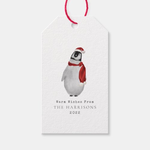 Warm Wishes Baby Penguin Santa Gift Tags