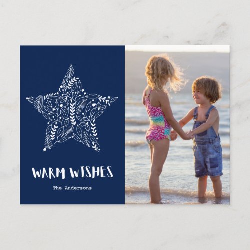Warm Wishes Beach Navy Blue Family Photo Holiday Postcard