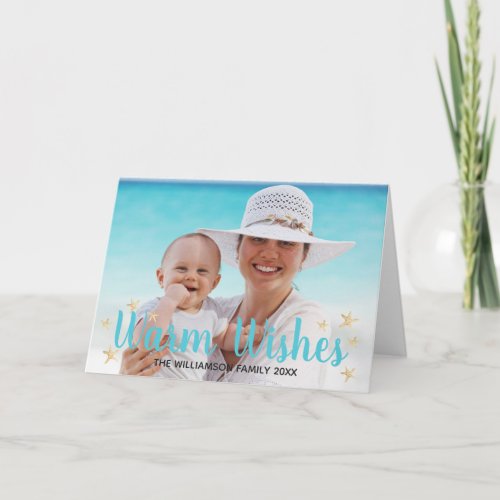 Warm Wishes Beach Starfish Christmas Custom Photo Holiday Card