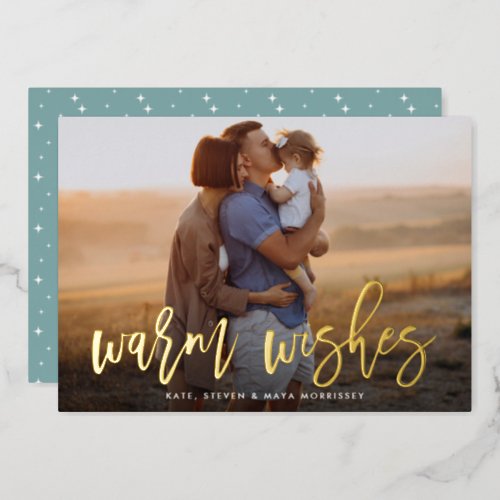 Warm Wishes Brush Lettered Photo Foil Holiday Card