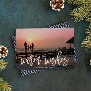 Warm Wishes Brush Lettered Photo Holiday Card