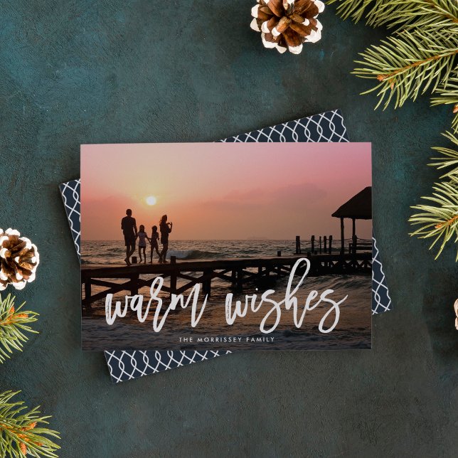 Warm Wishes Brush Lettered Photo Holiday Card (Creator Uploaded)