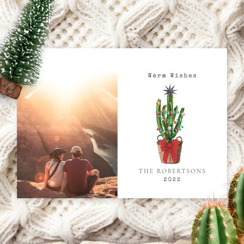 Warm Wishes Cactus Photo Christmas Holiday Card