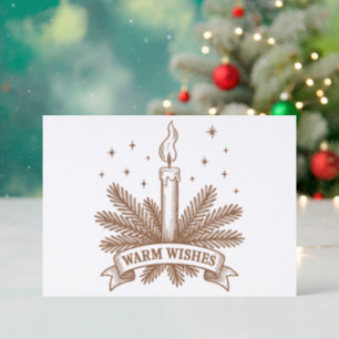 Warm Wishes Christmas Candle Letterpress Photo Cards