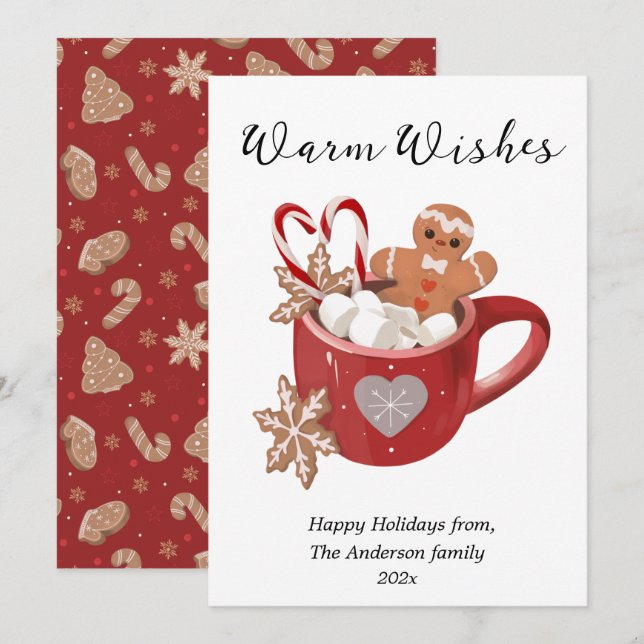 Warm Wishes Christmas Cocoa Mug Flat Holiday Card (Front/Back)