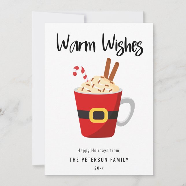 Warm Wishes Christmas Cocoa Mug Flat Holiday Card (Front)
