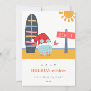 Warm Wishes Christmas in July Beach Sun Sand Crab Holiday Card