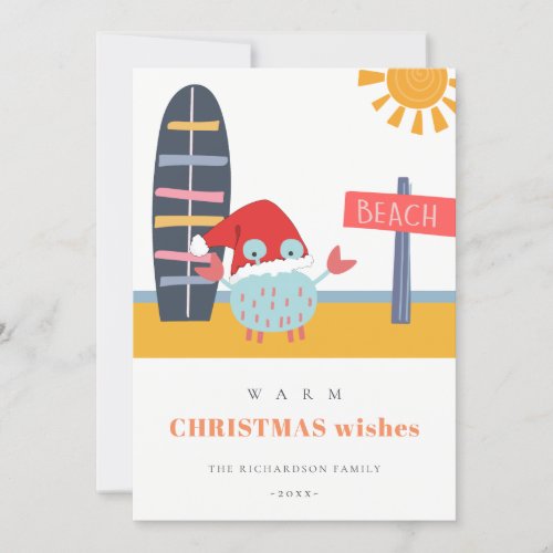 Warm Wishes Christmas in July Beach Sun Sand Crab Holiday Card