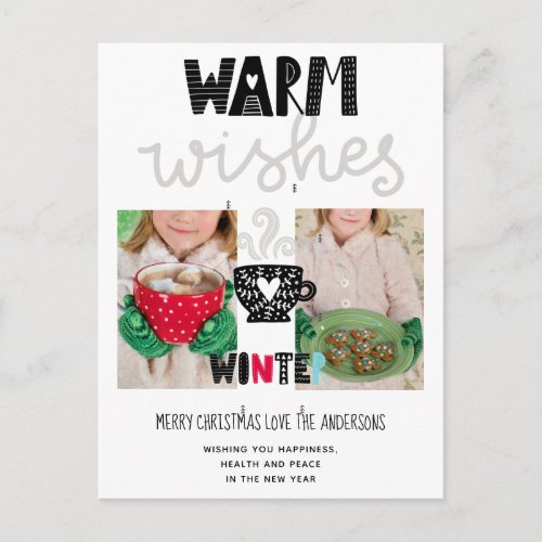 Warm Wishes Christmas PHOTO Scandinavian Doodles Postcard