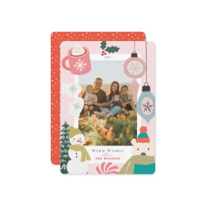 Warm Wishes Cocoa Mittens Photo Holiday Card