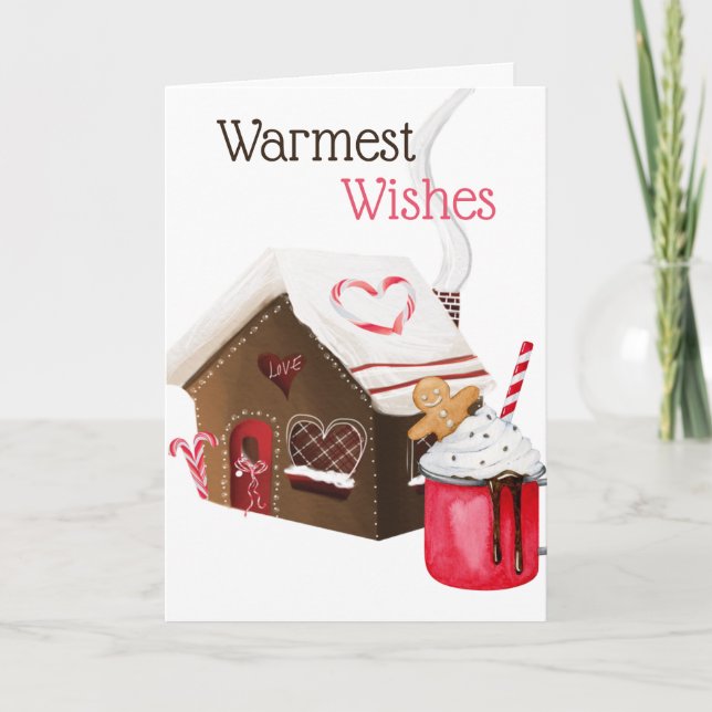 Warm Wishes Cookies n Cocoa Gingerbread Christmas Holiday Card (Front)