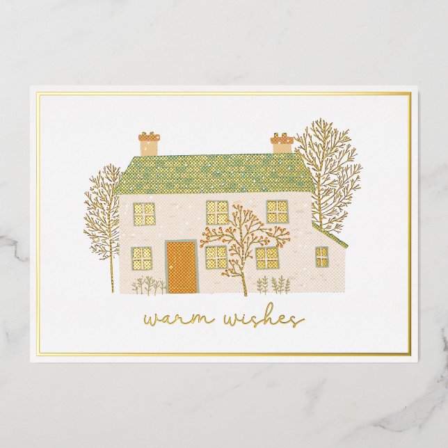 Warm Wishes Cozy Christmas Home Foil Holiday Card (Front)