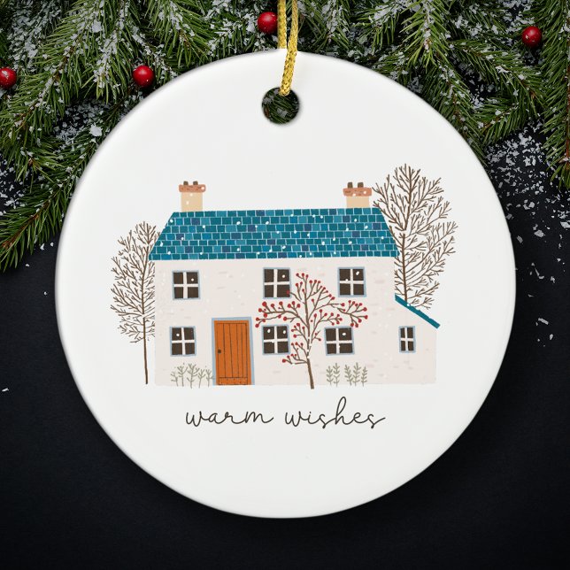 Warm Wishes Cozy Holiday Home Christmas Ceramic Ornament (Creator Uploaded)