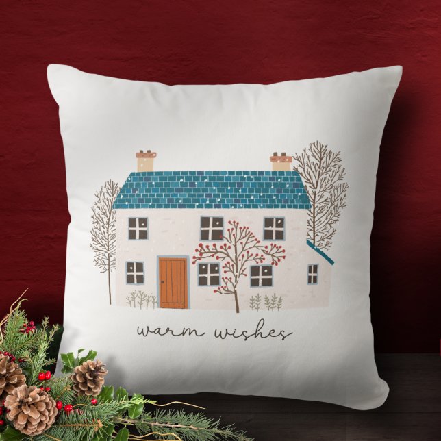 Warm Wishes Cozy Holiday Home Christmas Throw Pillow (Creator Uploaded)