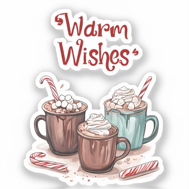 Warm Wishes Cozy Hot Chocolate Holiday Sticker (Front)