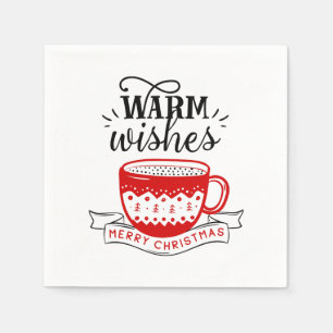Warm Wishes Cup Hot Coffee Cocoa Xmas Lettering Napkins
