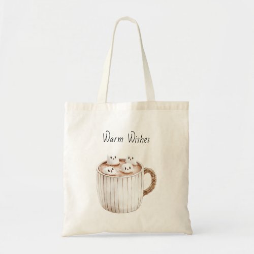 Warm Wishes Cup of Cocoa Ghost Marshmallows Tote Bag