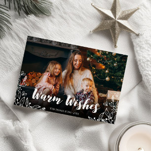 Warm Wishes Cute Winter Foliage Photo Christmas Invitation