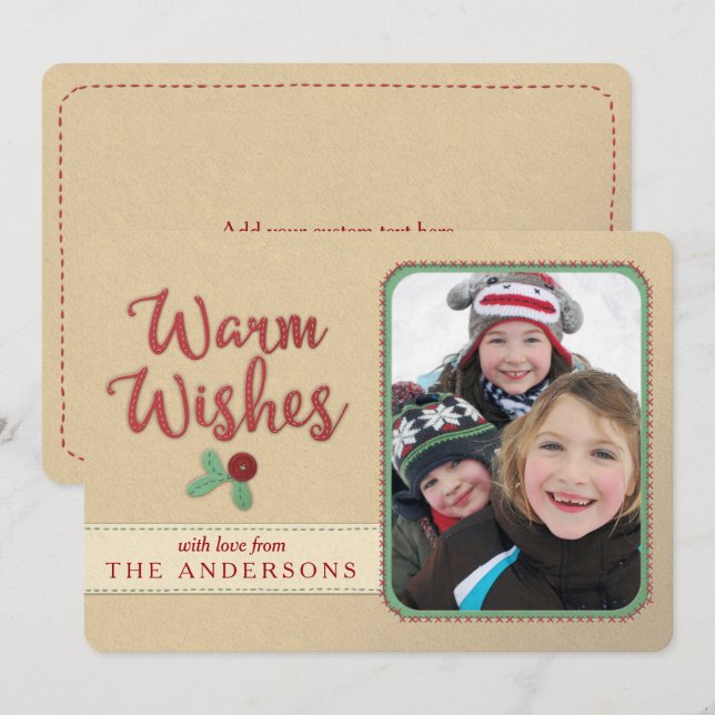 Warm Wishes Faux Felt/Embroidered Christmas Card (Front/Back)