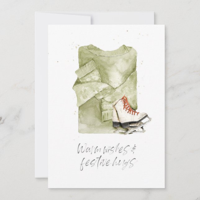Warm Wishes & Festive Hugs Watercolor Holiday Card (Front)