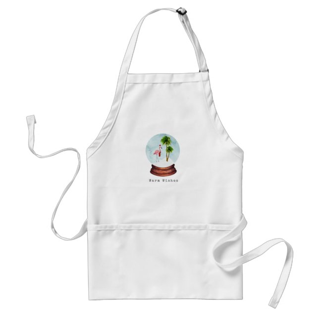 Warm Wishes Flamingo Snow Globe Adult Apron (Front)