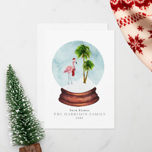 Warm Wishes Flamingo Snow Globe Christmas Holiday Card