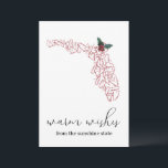 Warm Wishes | Florida Holiday Photo Christmas Card<br><div class="desc">Warm wishes from the sunshine state! This cute Florida holiday card features a watercolor candy cane art piece of the state of Florida, with holly leaves and berries up on the corner of the state. Personalize with your custom greeting and names along the bottom. Add a photo on the back...</div>