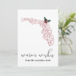 Warm Wishes Florida Photo Christmas Card<br><div class="desc">Warm wishes from the sunshine state! This cute Florida holiday card features a watercolor candy cane art piece of the state of Florida, with holly leaves and berries up on the corner of the state. Personalize with your custom greeting and names along the bottom. Add a photo on the back...</div>