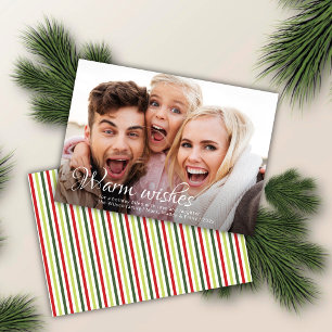 Warm Wishes   Full Photo Seasonal Stripe Christmas Holiday Card