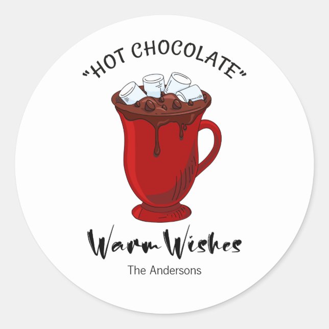 Warm Wishes Hot Chocolate Holiday Classic Round Sticker (Front)
