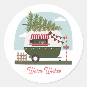 Warm Wishes Hot Cocoa Camper Christmas Classic Round Sticker