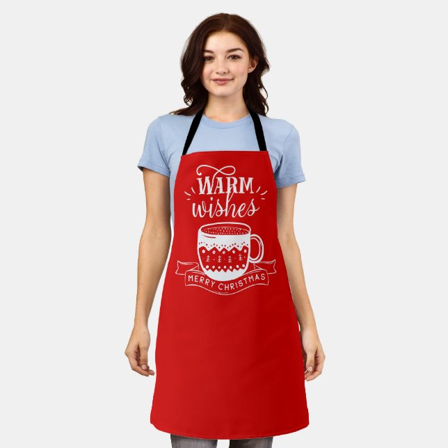 Warm Wishes Hot Cup Coffee Cocoa Barista  Apron (Worn)