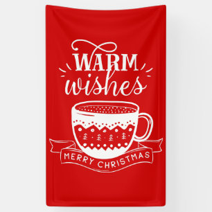 Warm Wishes Hot Cup Coffee Cocoa Red White Banner