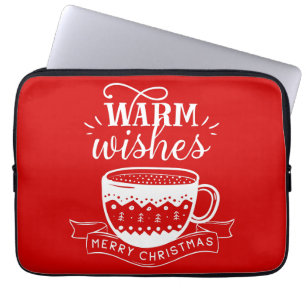 Warm Wishes Hot Cup Coffee Cocoa Red White Laptop Sleeve