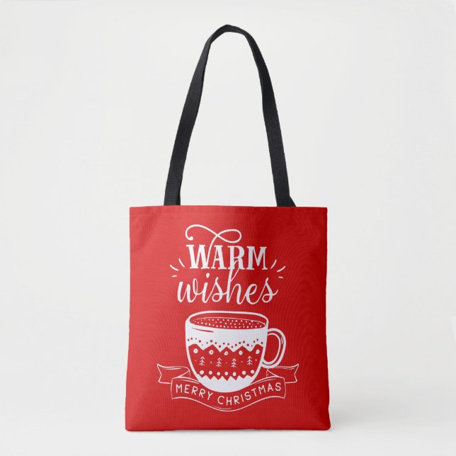 Warm Wishes Hot Cup Coffee Cocoa Red White   Tote Bag (Front)