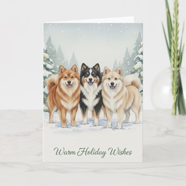 Warm Wishes – Icelandic Sheepdogs Holiday Card (Front)