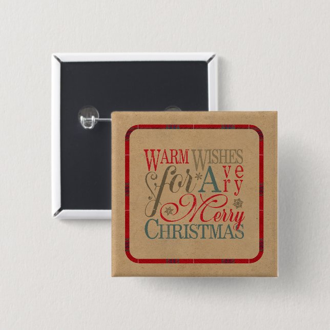 Warm Wishes Kraft & Tartan Red/Green ID589 Button (Front & Back)