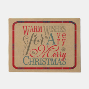 Warm Wishes Kraft & Tartan Red/Green ID589 Doormat
