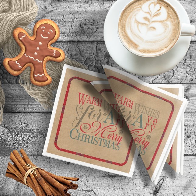 Warm Wishes Kraft & Tartan Red/Green ID589 Paper Dinner Napkins (Creator Uploaded)