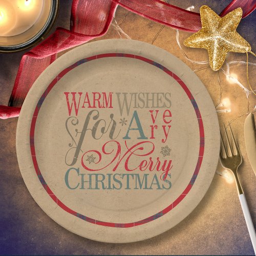 Warm Wishes Kraft  Tartan RedGreen ID589 Paper Plates