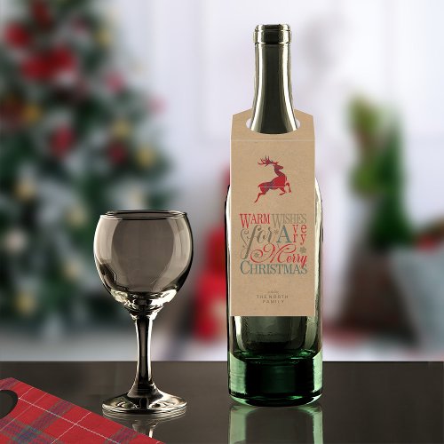 Warm Wishes Kraft  Tartan Red ID589 Bottle Hanger Tag