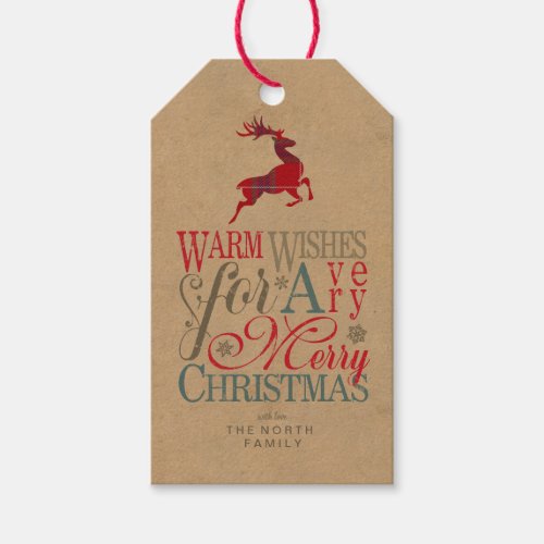 Warm Wishes Kraft  Tartan Red ID589 Gift Tags