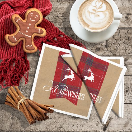 Warm Wishes Kraft  Tartan Red ID589 Napkins