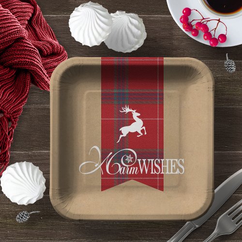 Warm Wishes Kraft  Tartan Red ID589 Paper Plates