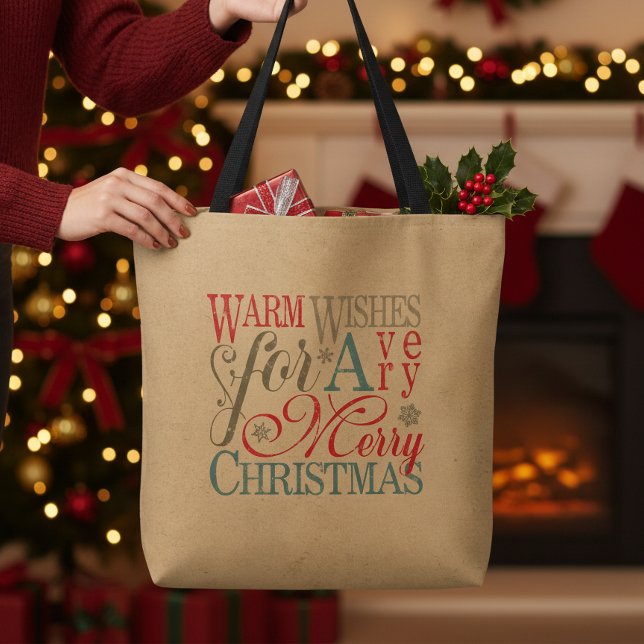 Warm Wishes Kraft Typography Red/Green ID589 Tote Bag (Creator Uploaded)
