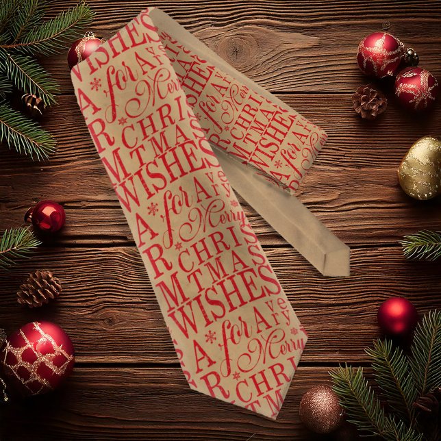 Warm Wishes Kraft Typography Red ID589 Neck Tie (Creator Uploaded)