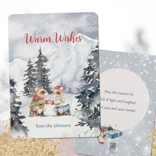 Warm Wishes  Mice Tea Party Winter Landscape Holiday Card