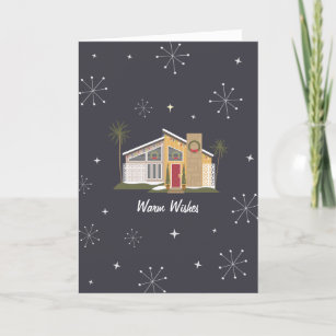 Warm Wishes Midcentury House Palm Tree Christmas Holiday Card